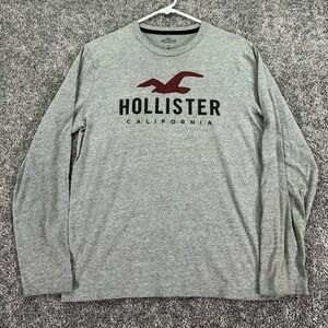 Hollister Shirt Mens Medium Gray Long Sleeve Sleep Logo Pajama Top Lounge Casual